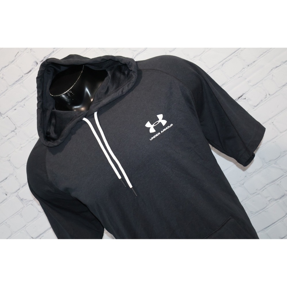 Under Armour Short Sleeve Hoodie Mens XL Black HeatGear Loose Fit Pullover